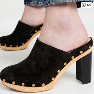 Veronica Beard Grita Suede Black Clogs Block Heels Mules Womens 8 1/2M
